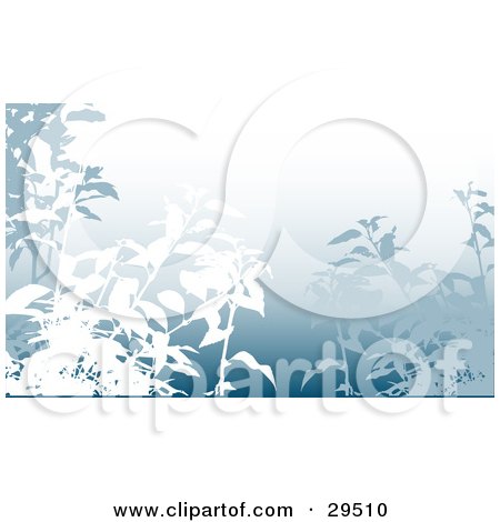 Clipart Illustration of Silhouetted White And Blue Foliage Over A Gradient Background by KJ Pargeter