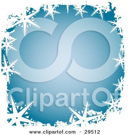 Clipart Illustration of Blue Winter Background Bordered By White Snowflake Stars And Grunge by KJ Pargeter