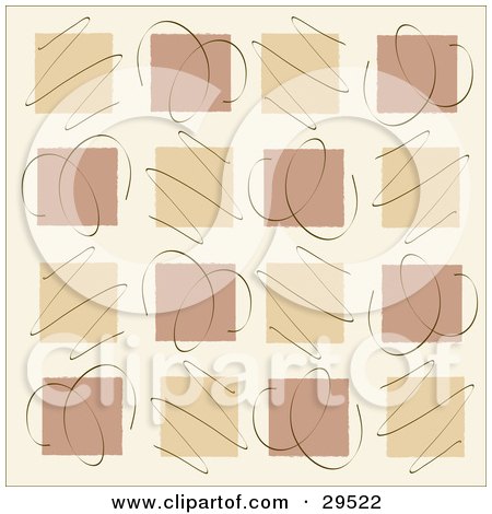 Clipart Illustration of a Background Of Tan And Brown Squares In Rows With Scribbles by KJ Pargeter