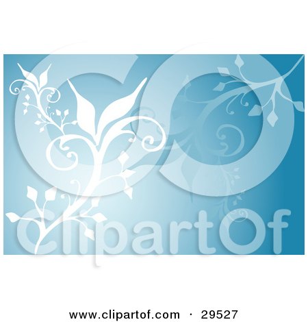 Clipart Illustration of White And Faded Blue Plants Growing Over A Gradient Background by KJ Pargeter