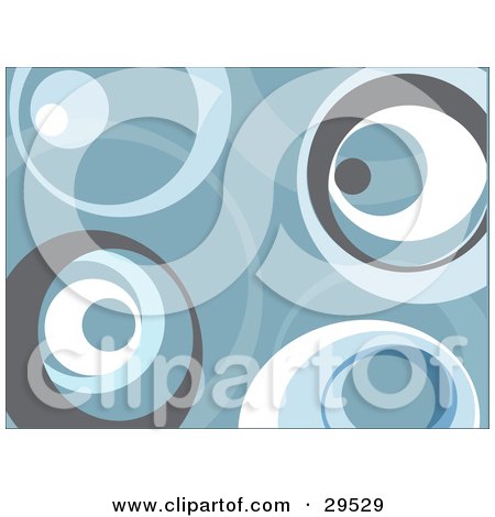 Clipart Illustration of a Retro Background Of Gray, Blue And White Circles by KJ Pargeter