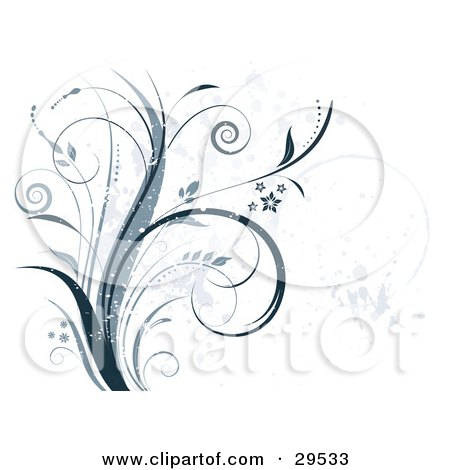 Clipart Illustration of Dark Blue Grunge Plant Over A White Background With Faint Grunge Splatters by KJ Pargeter