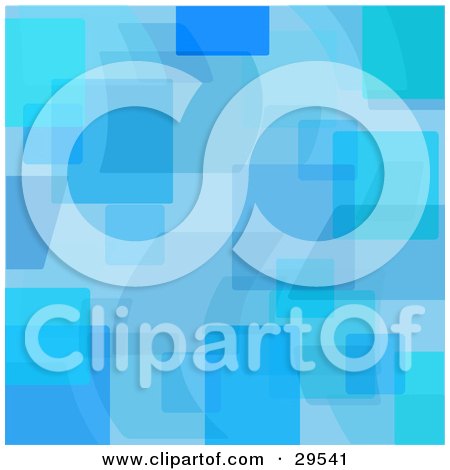 Clipart Illustration of a Retro Patterned Background Of Transparent Blue Shapes And Squares by KJ Pargeter