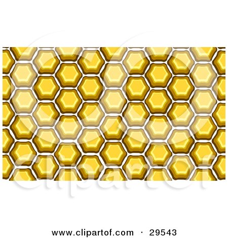 Clipart Illustration of a Background Of Yellow Honey Filled Honeycombs In A Hive by KJ Pargeter
