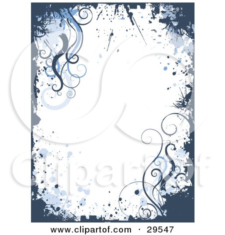 Clipart Illustration of a White Background Bordered By Blue Grunge Splatters, Texture And Swirls by KJ Pargeter