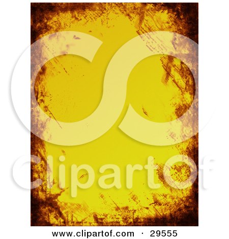 Clipart Illustration of a Yellow Background Bordered By Brown Grunge Marks by KJ Pargeter