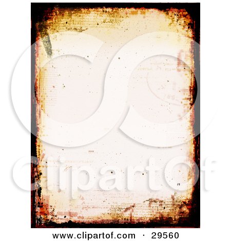 Clipart Illustration of a Stationery Background With Borders Of Orange, Red And Black Grunge by KJ Pargeter