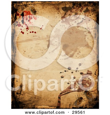 Clipart Illustration of a Grunge Background Of Splatters And Insects Crawling On A Wall by KJ Pargeter