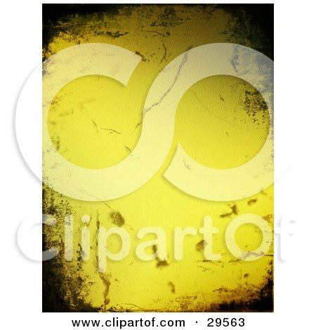 Clipart Illustration of a Grungy Yellow Background With Black Grunge Marks And Borders by KJ Pargeter