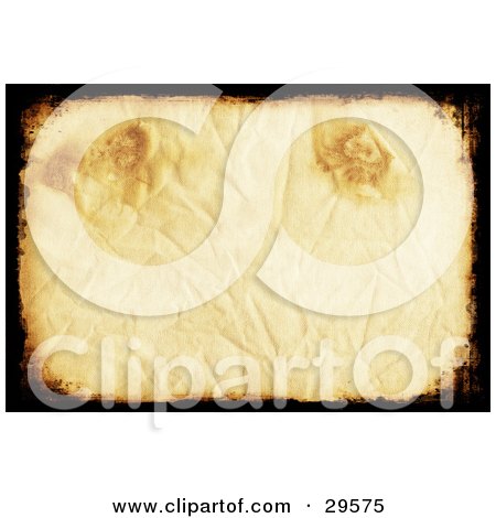 Clipart Illustration of a Parchment Paper Background With Burn Marks, Bordered By Black And Brown Grunge by KJ Pargeter