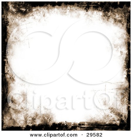 Clipart Illustration of a White Background Bordered By Black And Brown Grunge by KJ Pargeter