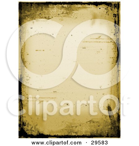 Clipart Illustration of a Background Of Brown With Black Grunge Borders And Faded Text by KJ Pargeter