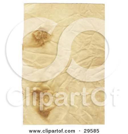 Clipart Illustration of a Wrinkled Piece Of Blank Parchment Paper With Two Burn Marks by KJ Pargeter