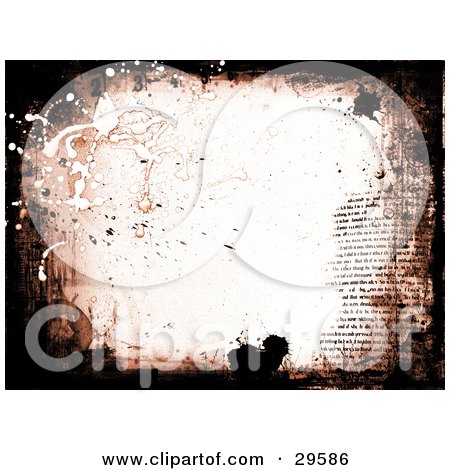 Clipart Illustration of a Brown Grunge Background Of Text, Splatters And Grunge by KJ Pargeter