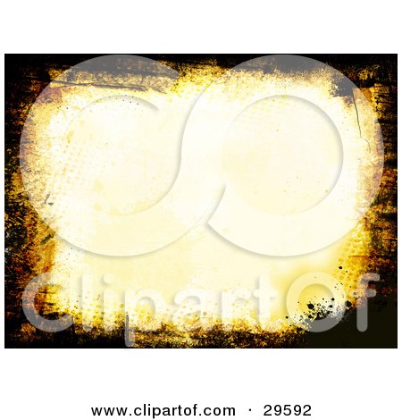 Clipart Illustration of a Border Of Black And Yellow Grunge Marks Over A Pale Yellow Background by KJ Pargeter