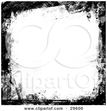 Clipart Illustration of a White Background Bordered By Black Paint Smears And Grunge Textures by KJ Pargeter