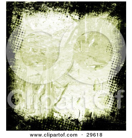 Clipart Illustration of a Textured Green Background Bordered By Black Dotted Grunge by KJ Pargeter