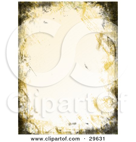 Clipart Illustration of an Off White Stationery Background Bordered By Yellow And Black Grunge Smears by KJ Pargeter