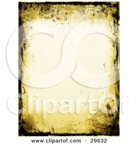 Clipart Illustration of a Yellow And Black Grunge Border Over An Off White Stationery Background by KJ Pargeter