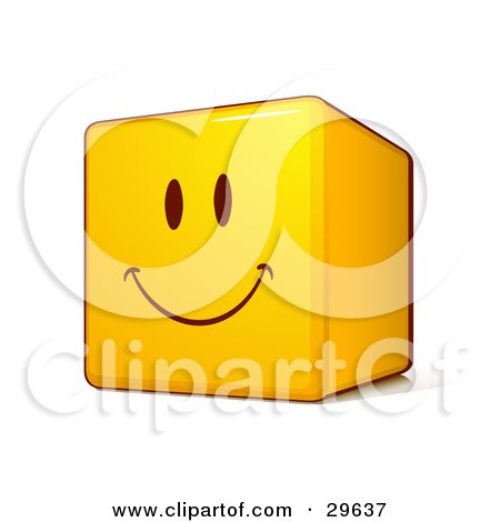 Clipart Illustration of a Yellow Smiley Face Emoticon Cube With A Big Grin by beboy