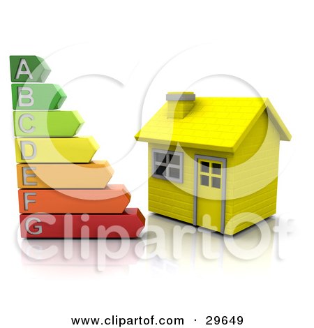 Clipart Illustration of a Colorful Energy Rating Graph Beside A Small Yellow House by KJ Pargeter
