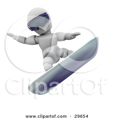 Clipart Illustration of a White Character Wearing Goggles And Snowboarding by KJ Pargeter