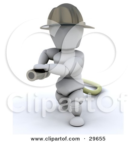 Clipart Illustration of a White Character Fire Fighter Pulling A Fire Hose by KJ Pargeter