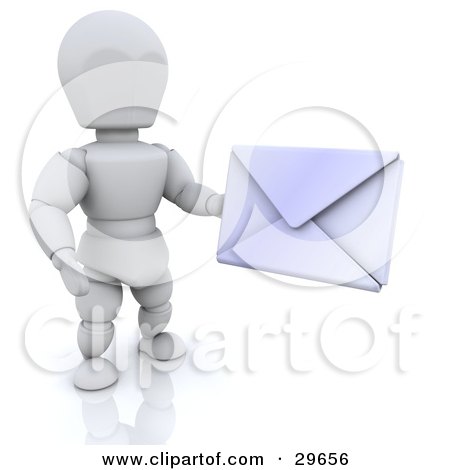 Clipart Illustration of a White Character Holding A Sealed White Envelope by KJ Pargeter