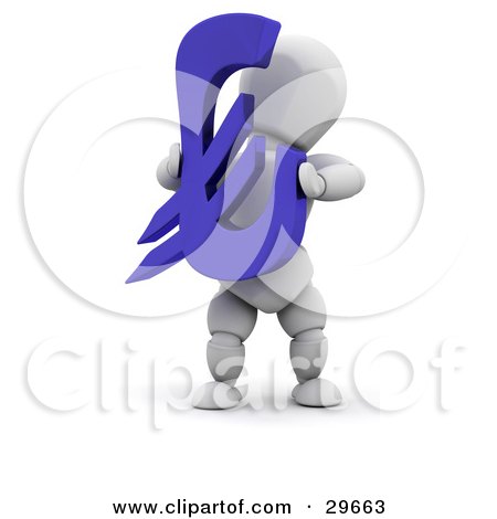 Clipart Illustration of a White Character Holding A Blue Euro Symbol by KJ Pargeter