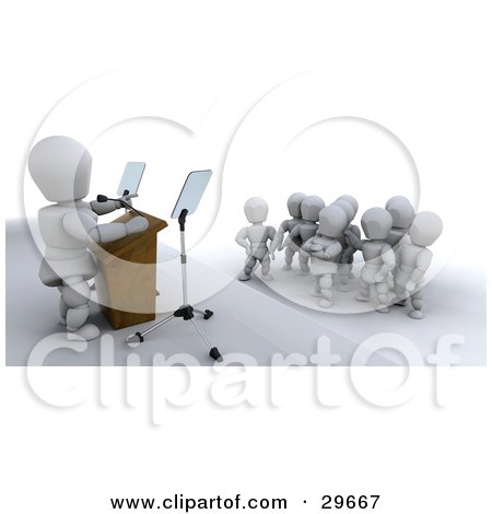 Clipart Illustration of a White Character Giving A Political Speech To A Group Of People by KJ Pargeter