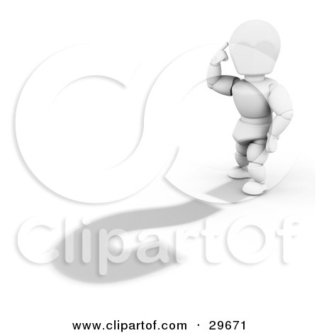 Clipart Illustration of a Confused White Character Scratching His Head And Looking Down At A Question Mark Shadow by KJ Pargeter
