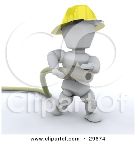 Clipart Illustration of a White Character Fireman Running With A Big Hose by KJ Pargeter