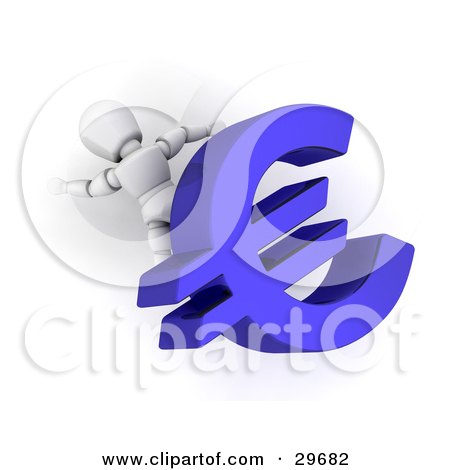 Clipart Illustration of a White Character Crushed Under A Blue Euro Symbol by KJ Pargeter