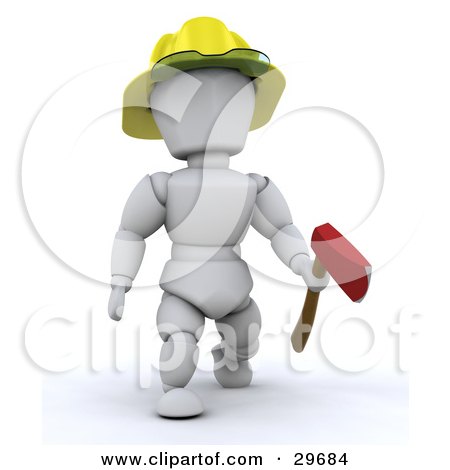 Clipart Illustration of a White Character Fireman Carrying An Ax And Wearing A Hardhat by KJ Pargeter