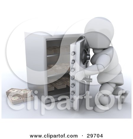 Clipart Illustration of a White Character Opening Or Closing A Personal Safe To Make A Withdrawal Or Deposit by KJ Pargeter