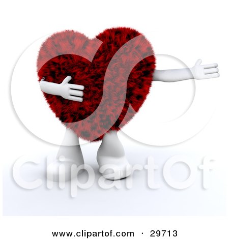 Clipart Illustration of a Furry Red Heart Character With White Arms And Legs, Holding One Arm Out To The Right by KJ Pargeter