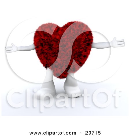 Clipart Illustration of a Furry Red Heart Character With Legs, Holding Its Arms Out To The Side by KJ Pargeter