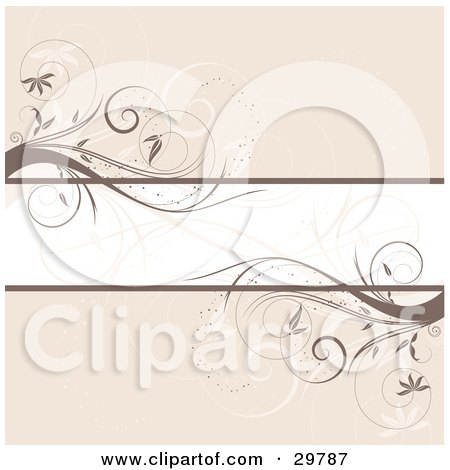 Clipart Illustration of a Blank Text Bar In The Center Of A Beige Background With Brown Vines by KJ Pargeter