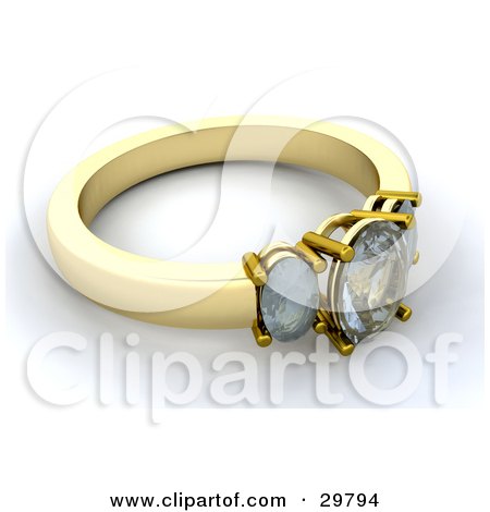 Clipart Illustration of a Gold Diamond Wedding Or Engagement Ring, Resting On A White Surface by KJ Pargeter