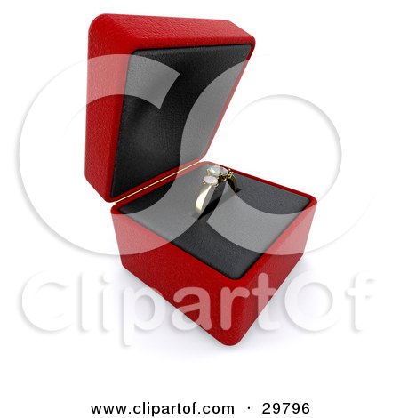 Clipart Illustration of a Gold Diamond Wedding Or Engagement Ring Resting In An Open Red Box by KJ Pargeter