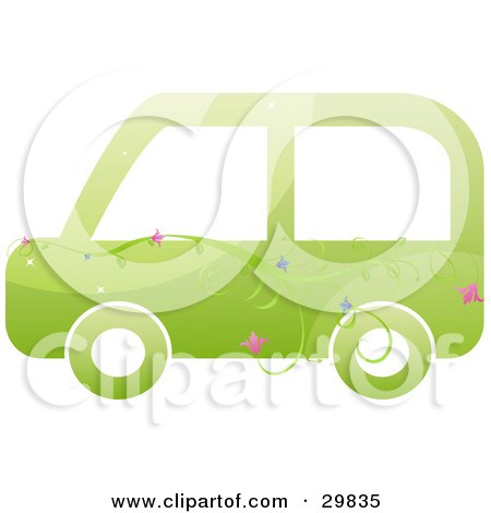 Clipart Illustration of a Vine With Pink And Blue Flowers On A Green Biofuel Car by Melisende Vector