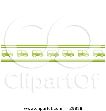 Clipart Illustration of a Row Of Green Cars Driving In A Line, With Green Borders by Melisende Vector