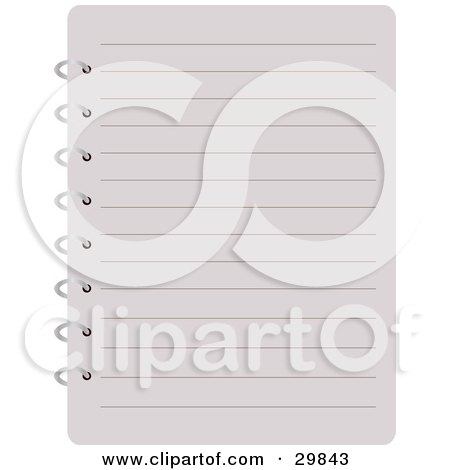 Clipart Illustration of a Blank Lined Page Of A Notebook, Spiral Bound On The Side by Melisende Vector