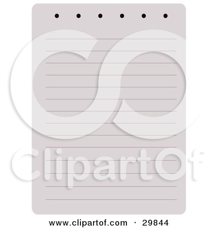 Clipart Illustration of a Blank Lined Page Of A Notebook With Holes For A Spiral On Top by Melisende Vector
