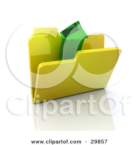 Clipart Illustration of a Green Transparent Arrow Emerging From A Yellow Folder by KJ Pargeter