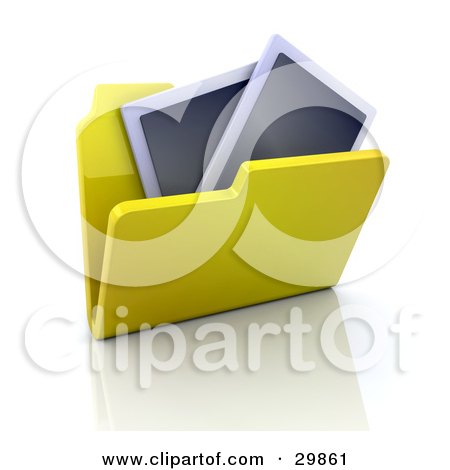 Clipart Illustration of Two Photographs In An Open Yellow Folder by KJ Pargeter