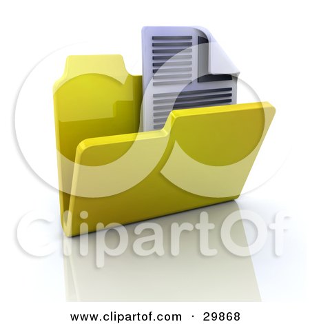 Clipart Illustration of a Text Document In An Open Yellow Folder by KJ Pargeter
