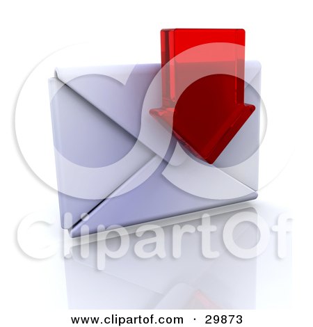 Clipart Illustration of a Red Transparent Arrow In Front Of A Sealed Envelope by KJ Pargeter