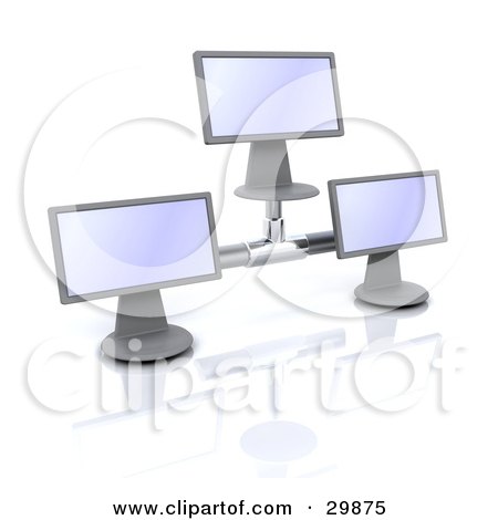 Clipart Illustration of Three Computer Monitor Screens Connected Together by KJ Pargeter