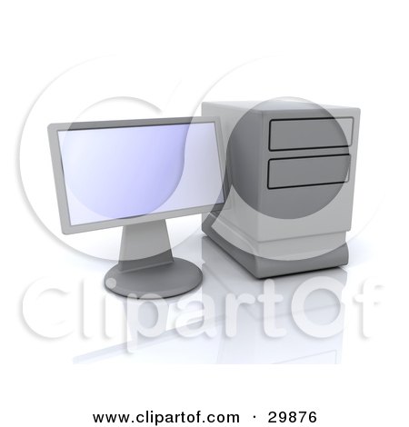 Clipart Illustration of a Desktop Computer Monitor Screen And Tower With Two Floppy Drives by KJ Pargeter